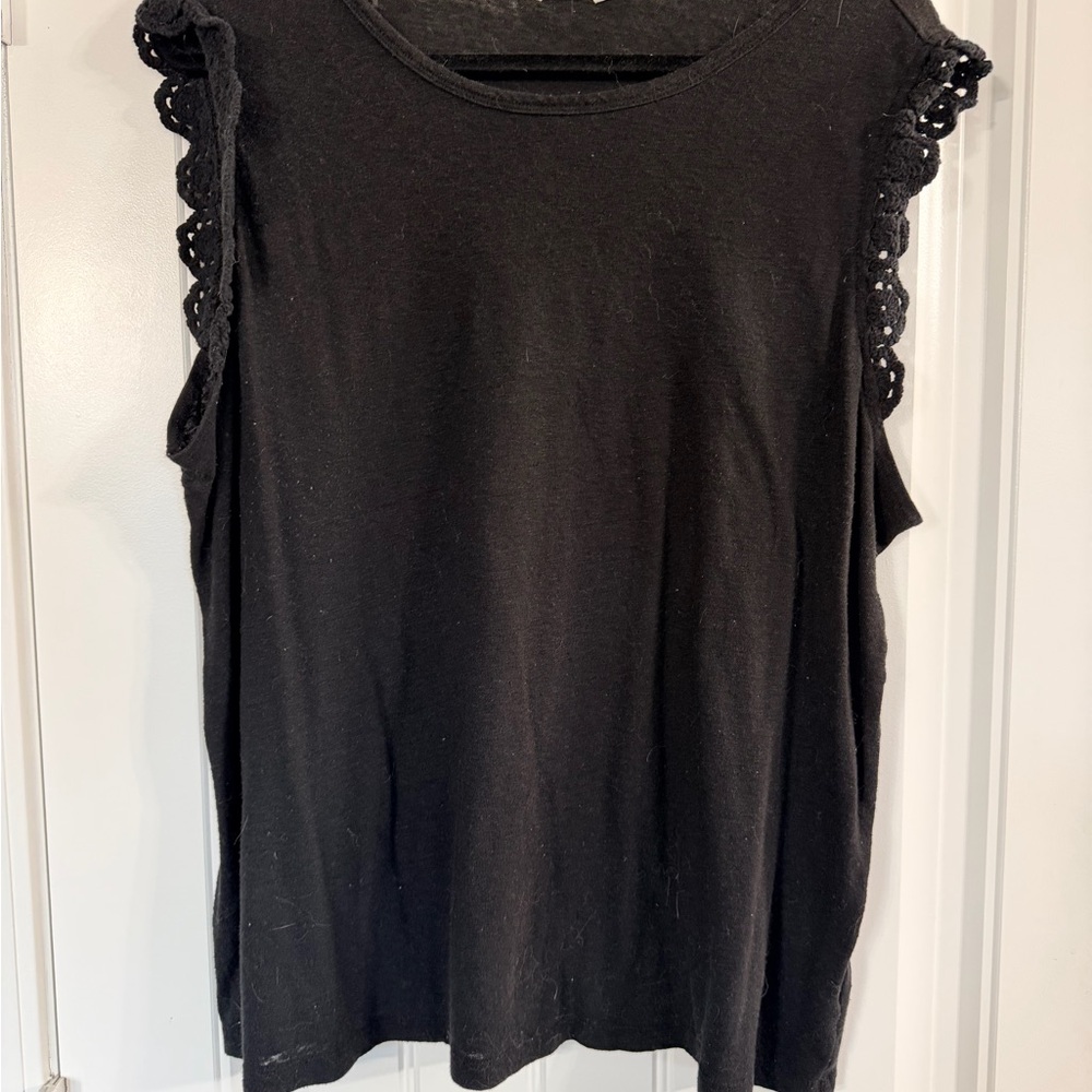 Time and Tru Black Sleeveless Top with Lace Detail